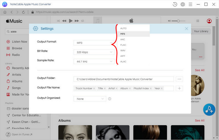 Set output as MP3